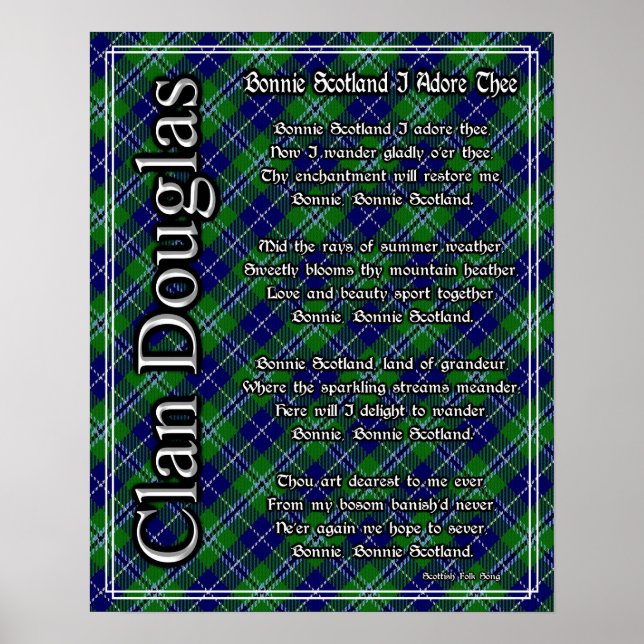 Poster Bonnie Scotland J'Adore Le Clan Douglas Tartan (Devant)