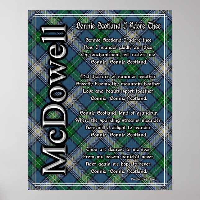 Poster Bonnie Scotland J'Adore Le Clan Tartan McDowell (Devant)