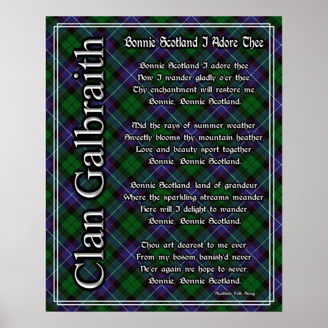 Poster Bonnie Scotland Je Adore Le Clan Galbraith Tartan (Devant)
