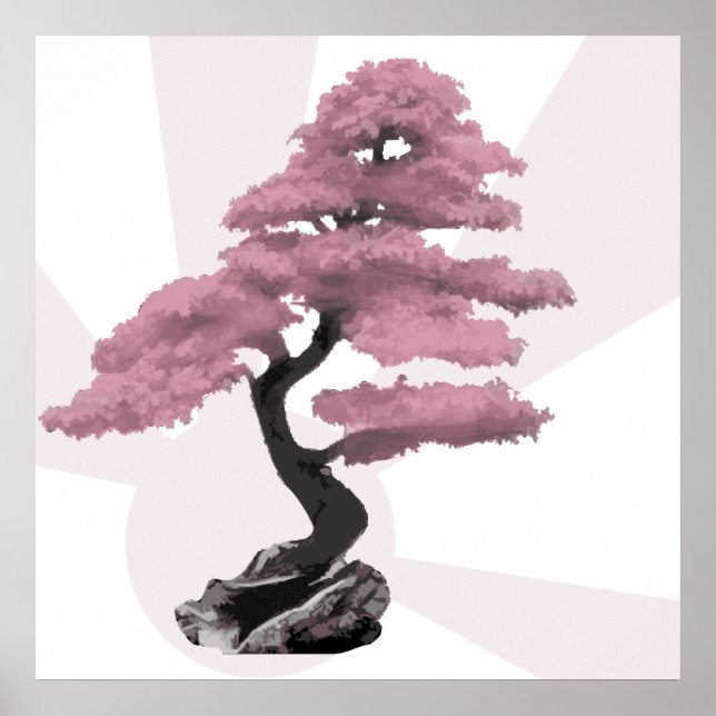 Poster Bonsai et soleil levant (Devant)