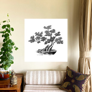 Poster Bonsai - Style chinois - noir et blanc