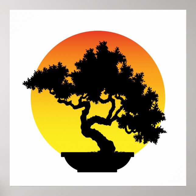Poster Bonsai Tree avec coucher de soleil. (Devant)