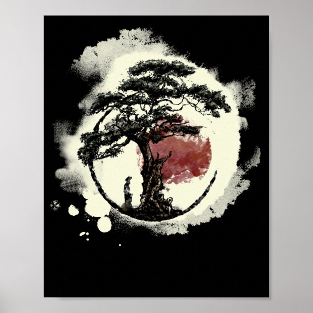Poster Bonsai Tree japonais Zen Yin Yang Cercle bouddhist (Devant)