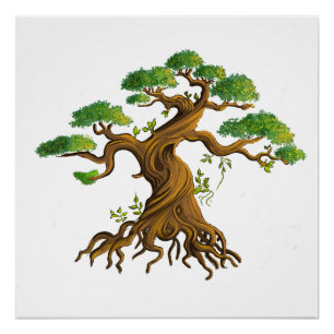 Poster Bonzaï géant en dessin couleurs