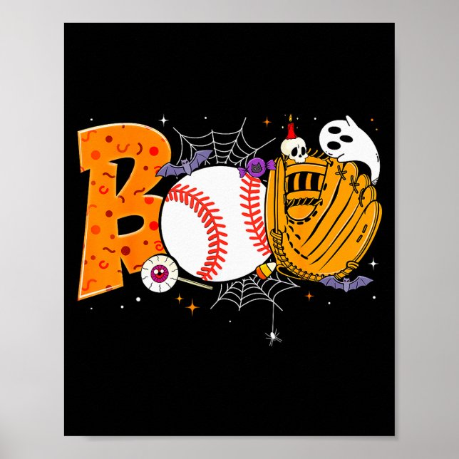 Poster Boo Baseball Player Catcher Tcher Funny Halloween  (Devant)
