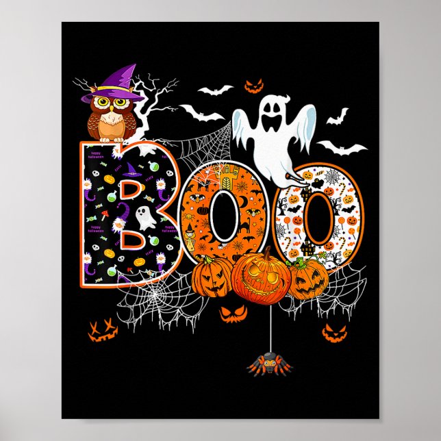 Poster Boo Creepy Owl Pumpkin Ghost Halloween Men Women K (Devant)