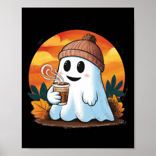 Poster Boo Ghost Boire Café Halloween Costumes Femme