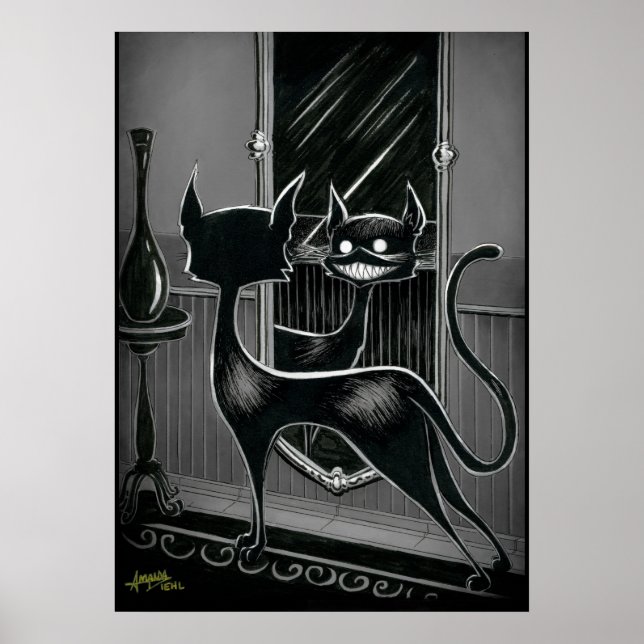 Poster Boo Kitty regarde dans un miroir sombre (Devant)