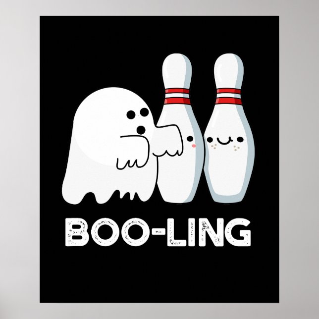 Poster Boo-ling Drôle Halloween Bowling Ghost Pun Dark BG (Devant)