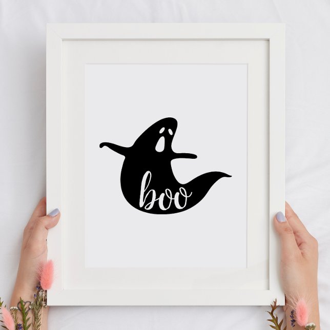 Poster Boo. Un joli fantôme noir blanc. Fête des enfants  (Créateur téléchargé)