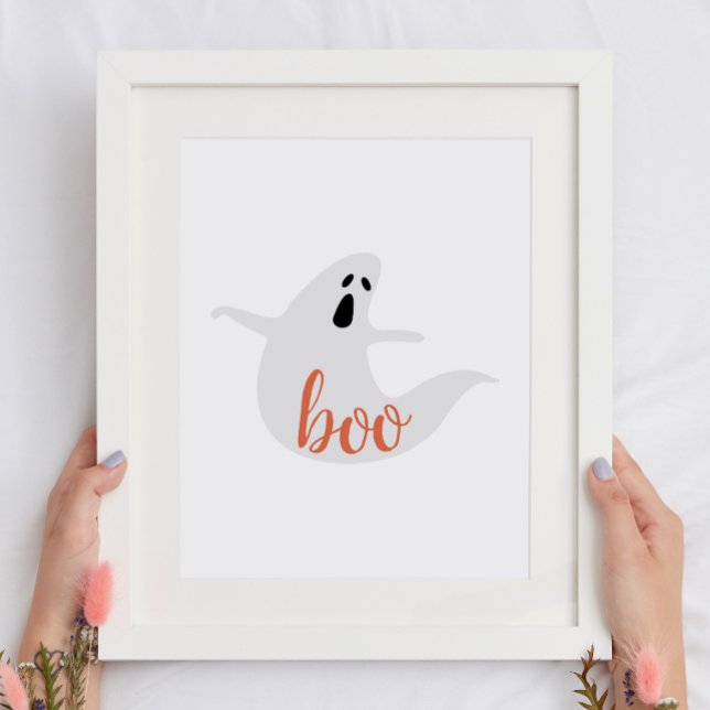 Poster Boo. Un joli fantôme orange blanc. Fête des enfant (Créateur téléchargé)