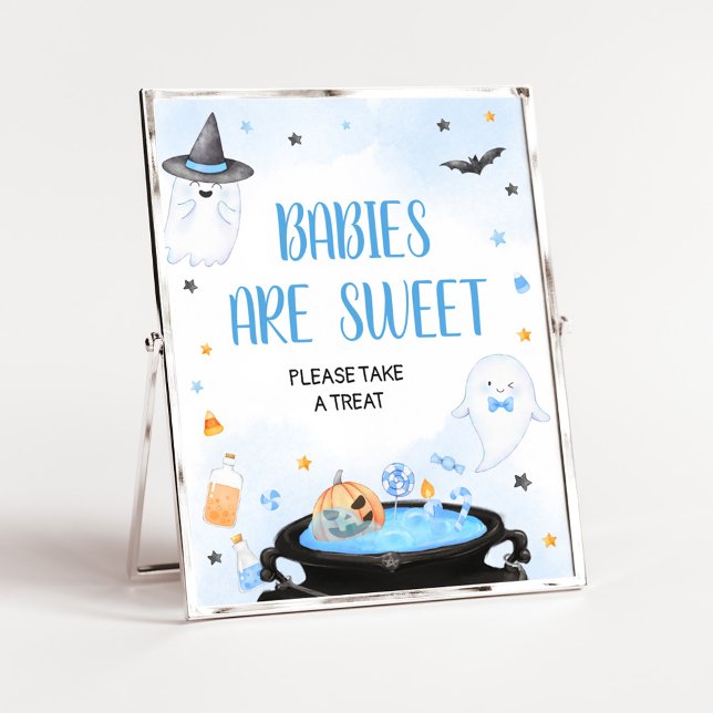 Poster Boo-y Baby shower d'Halloween Les bébés sont doux (Blue Oh Sheet Baby Shower Babies are Sweet Sign)