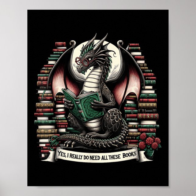 Poster Book Dragon Yes I Really Do Need All These Books  (Devant)