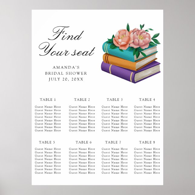 Poster Books Bridal shower Wedding seating chart (Devant)