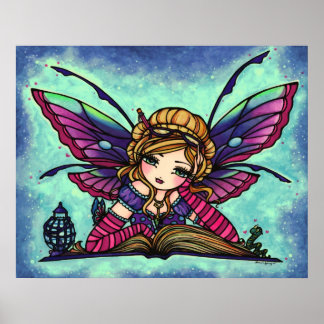 Poster Bookworm Fairy Library Imaginaire Art par Hannah L