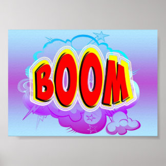 Poster Boom Comic Art Word Bubble avec Blue Cartoon Explo