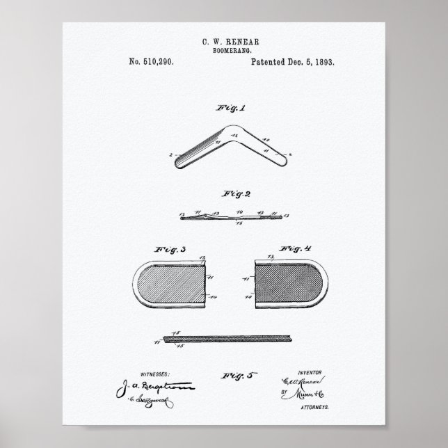 Poster Boomerang 1893 Brevet d'art Livre blanc (Devant)
