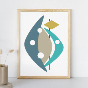 Poster Boomerangs Bleus Moderne Milieu de Siècle