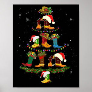 Poster Boot Christmas Tree Line Dance Drôle Danser Bottes