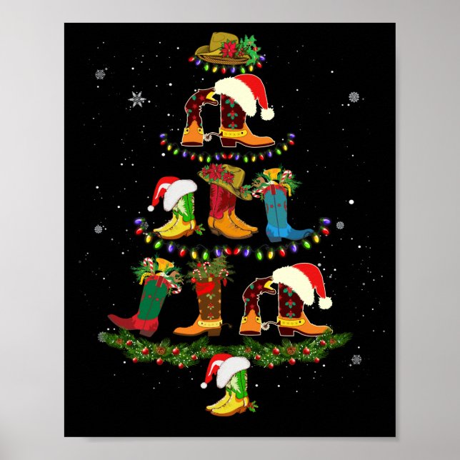 Poster Boot Christmas Tree Line Dance Drôle Danser Bottes (Devant)