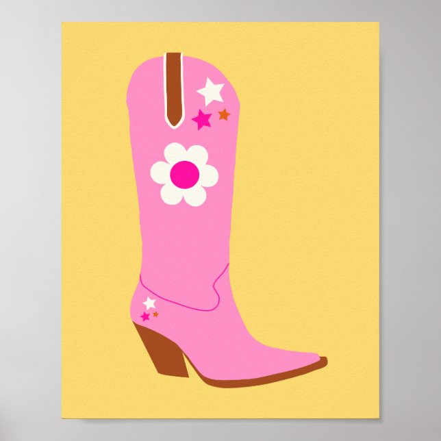 Poster Boot Cowboy 05 Bottes Cowgirl Rose Et Jaune (Devant)