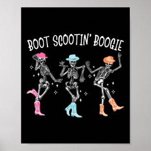 Poster Boot Scootin' Boogie Retro Western Skeleton Dancin
