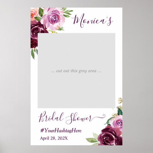 Poster Booth Photo de Mariage Chic Floral Amour Violet (Devant)