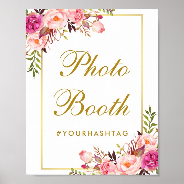 Poster Booth Photo de Mariage Fleur Rose Or (Devant)
