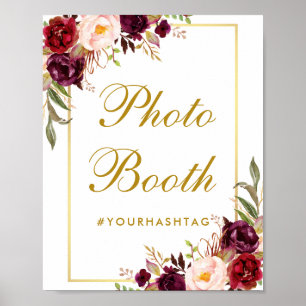 Poster Booth photo Floral Burgundy Gold Mariage