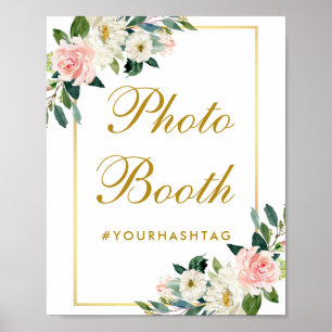 Poster Booth photo Floral Rose Blush Gold Mariage