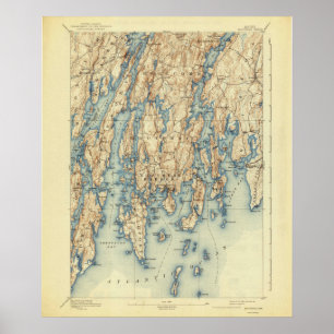 Poster Boothbay Harbour Maine Carte Vintage 1893