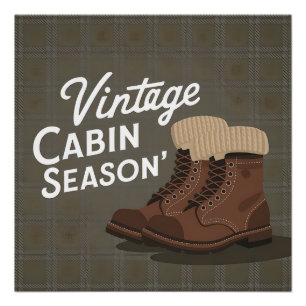 Poster Boots de saison vintage Cabine Plaid Art de chute 