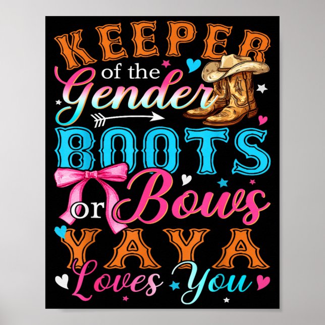 Poster Boots Or Bows Yaya Loves You Gender Reveal Family  (Devant)