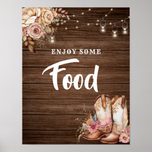 Poster Boots rustiques Country Cowgirl Birthday Food Sign