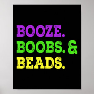 Poster Booze Breast Beads Funny Mardi Gras Carnival Party
