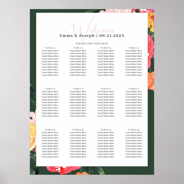 Poster Boquet de pivoine rose sur Mariage vert (Devant)