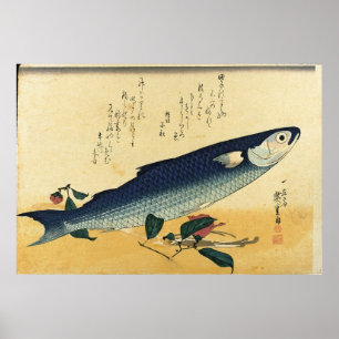 Poster Bora (Mullet gris) Hiroshige's Japanese Fish Print