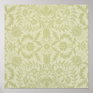 Poster Borage vintage vert tendre damas de William Morris