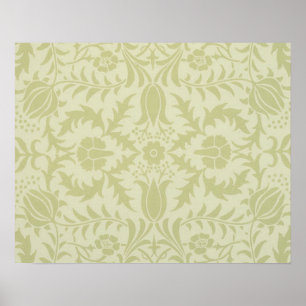 Poster Borage vintage vert tendre damas de William Morris