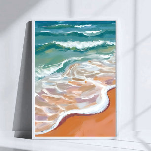 Poster Bord de l'océan   Aquarelle de la plage aux vagues