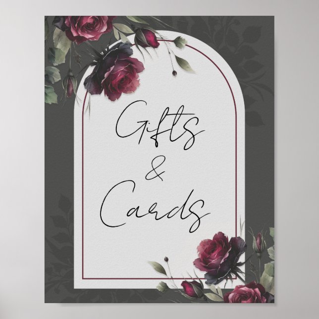 Poster Bordeaux Red Roses Floral Cadeaux & Cartes Panneau (Devant)