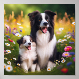 Poster Border Collie maman et son chiot
