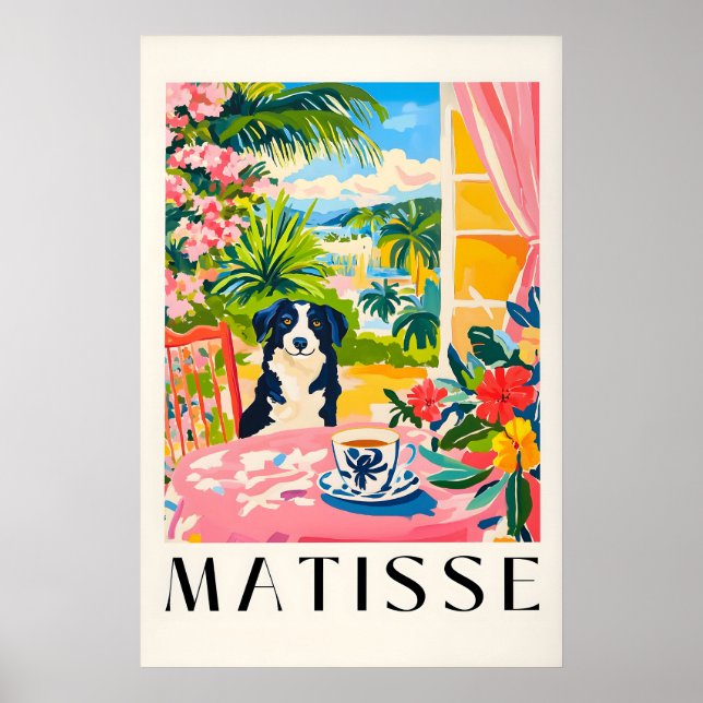 Poster Border Collie Matisse Print Funny Dog & Coffee (Devant)