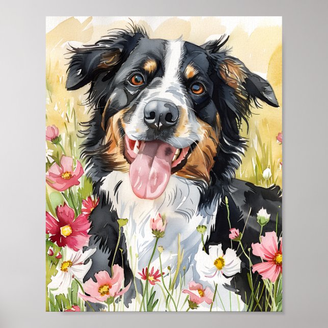 Poster Bordure Collie Aquarelle Art Chien Imprimer Cadeau (Devant)