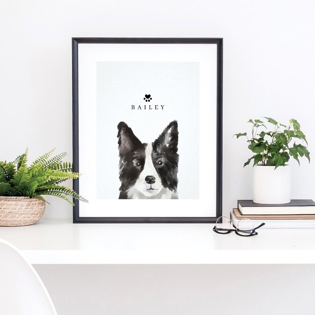 Poster Bordure Collie Aquarelle Illustration Nom du chien (Créateur téléchargé)