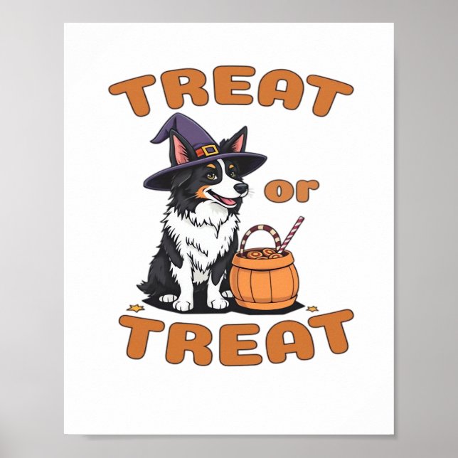 Poster Bordure Collie Halloween Costume de chien "Treat o (Devant)
