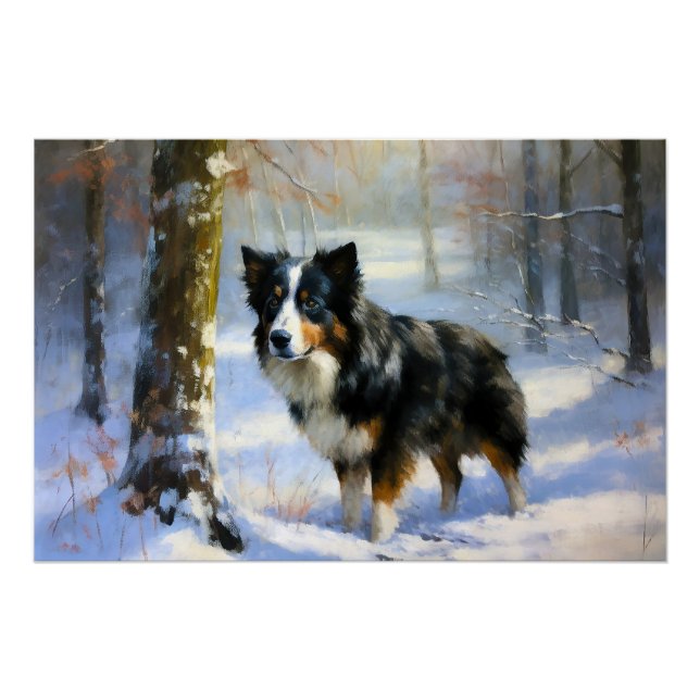 Poster Bordure Collie Laisser neiger Noël (Devant)