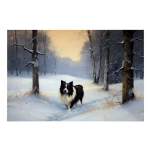 Poster Bordure Collie Laisser neiger Noël