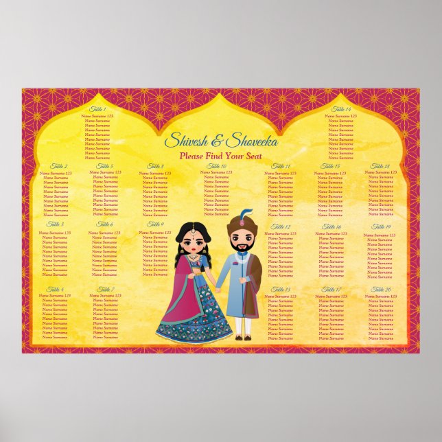 Poster Bordure design rose et or mariage indien boam (Devant)