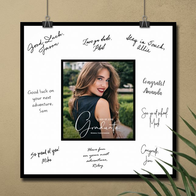 Poster Bordure noire de l'auto-graphe de graduation photo (Graduation autograph photo poster with black border, INSTANT DOWNLOAD and/or PRINTED)